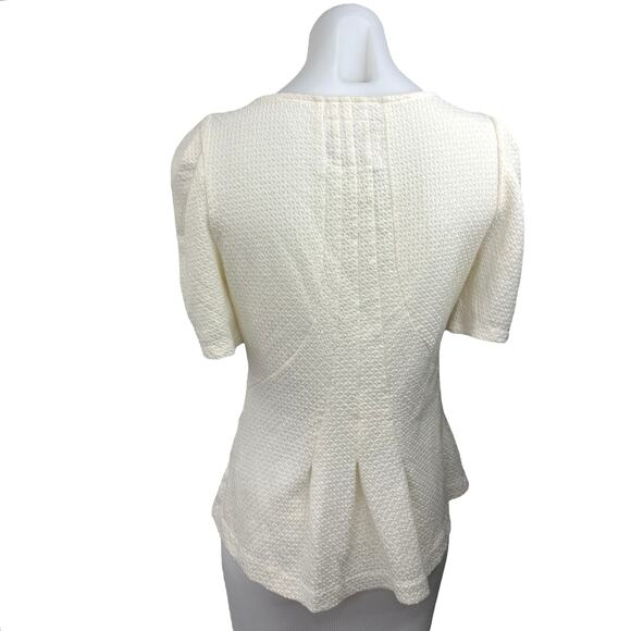 Anthropologie Georgia White Textured Pleated Puff Sleeve Peplum Blouse Top Sz S - Picture 2 of 4